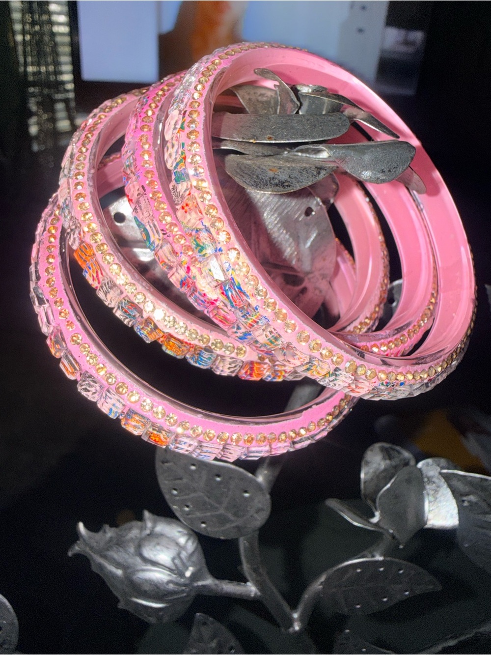 Pink Rhinestone Bangle Bracelet - Picture 11 of 13
